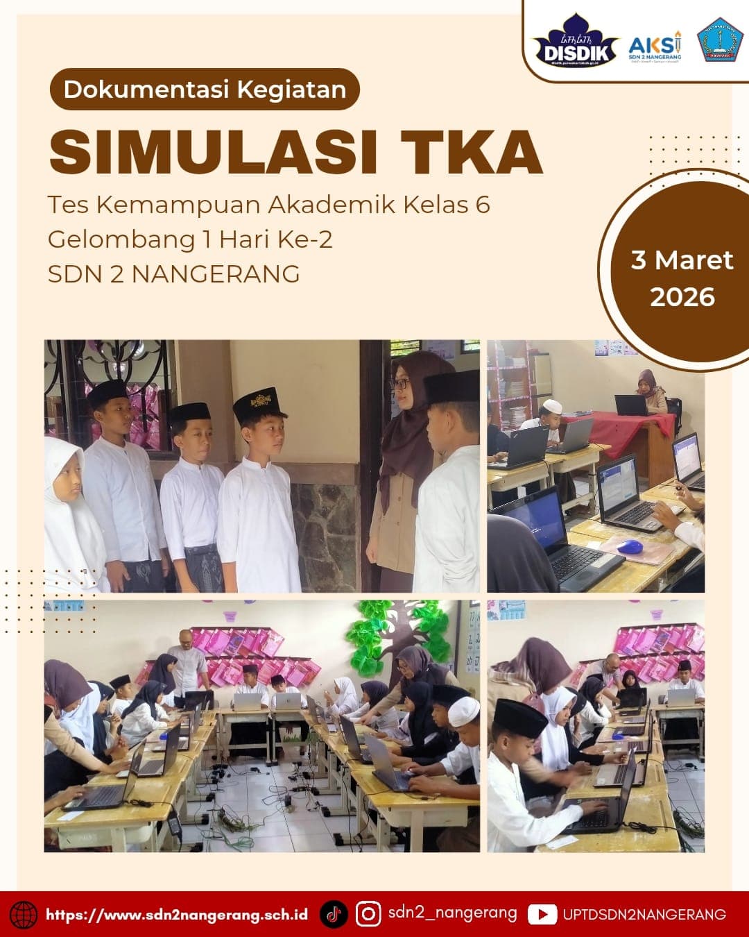 Simulasi TKA SDN 2 Nangerang Berjalan Lancar Meski Hujan Mengguyur Sejak Pagi