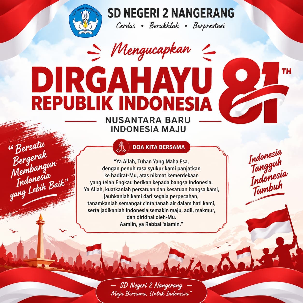 SDN 2 Nangerang Ikut Memeriahkan Peringatan HUT ke-81 RI dengan Upacara di Alun-Alun Wanayasa
